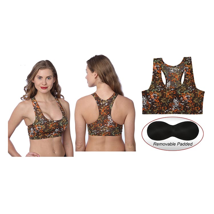 Women's Sports Bras - Brown Print Sizes M-XL Removable Pads 2