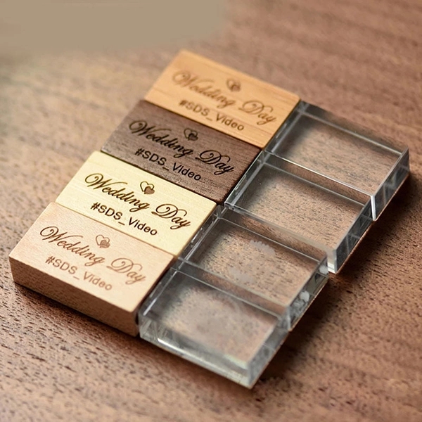 Engraved crystal USB drives with wooden box 1