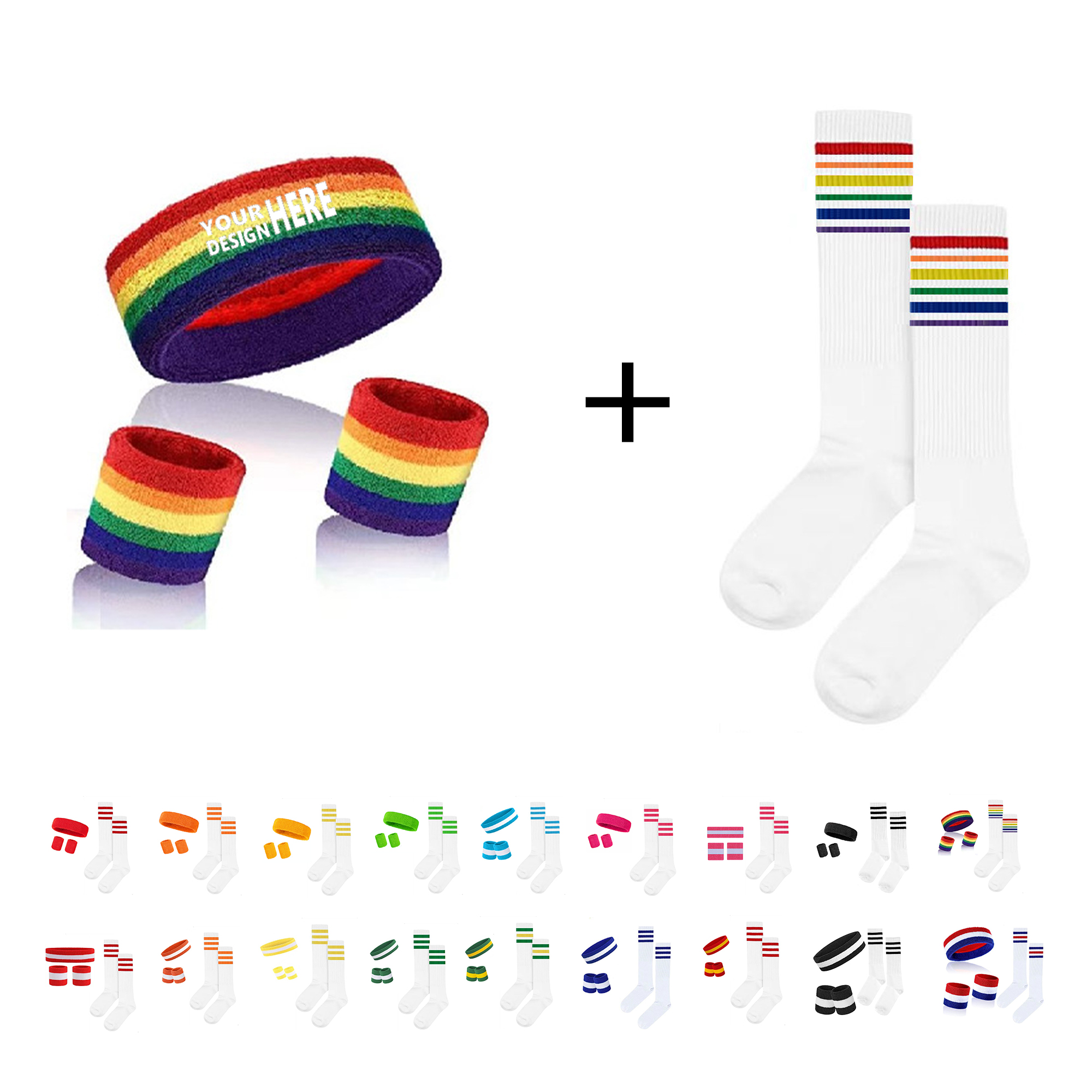 Colorful Rainbow Striped Sweatband Sock Set 3