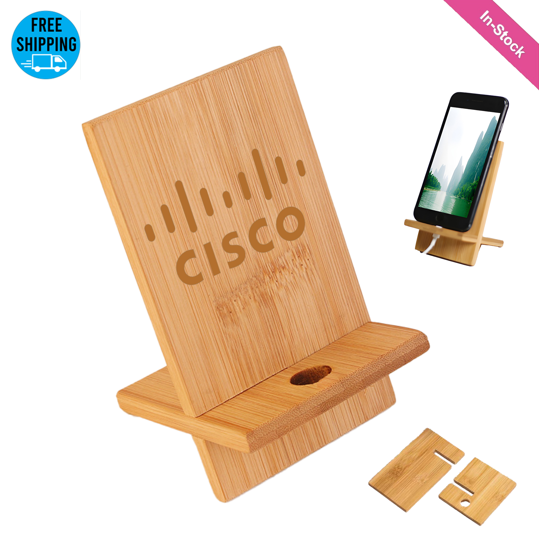 Bamboo Portable Cell Phone Stand for Desk 2