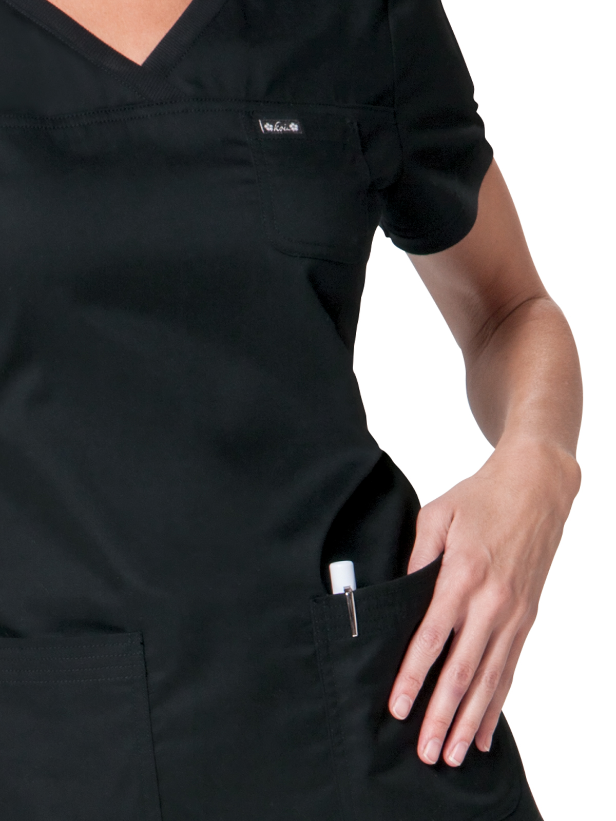 koi - Classics - Women's Three-Pocket Soft Rib Trim V-Neck Nicole Top 14