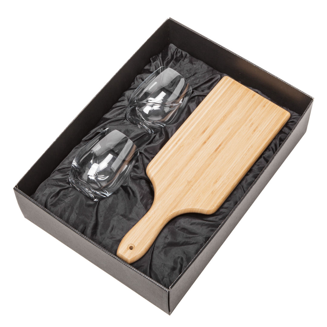 Swissmar® Bamboo Board & 2 Bartolo Stemless Wine 2