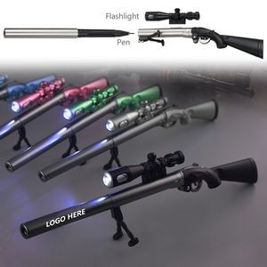 Compact Gun Shaped Writing Pen With Built In LED Flashlight 1