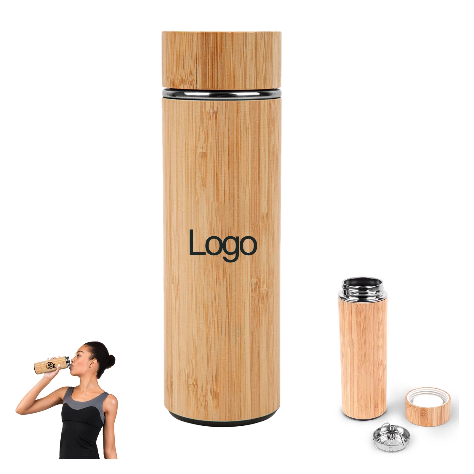 16 OZ Vacuum Sealed Bamboo Bottle 2