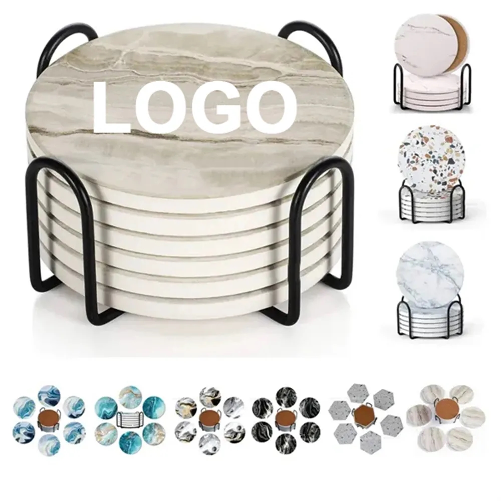 Marble Style Ceramic Drink Coaster for Tabletop Protection 4