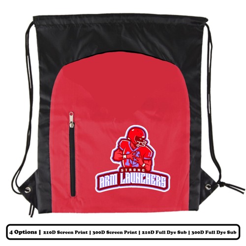 Full Sublimation Polyester Drawstring Bag With Large Vertical-Zip Pocket