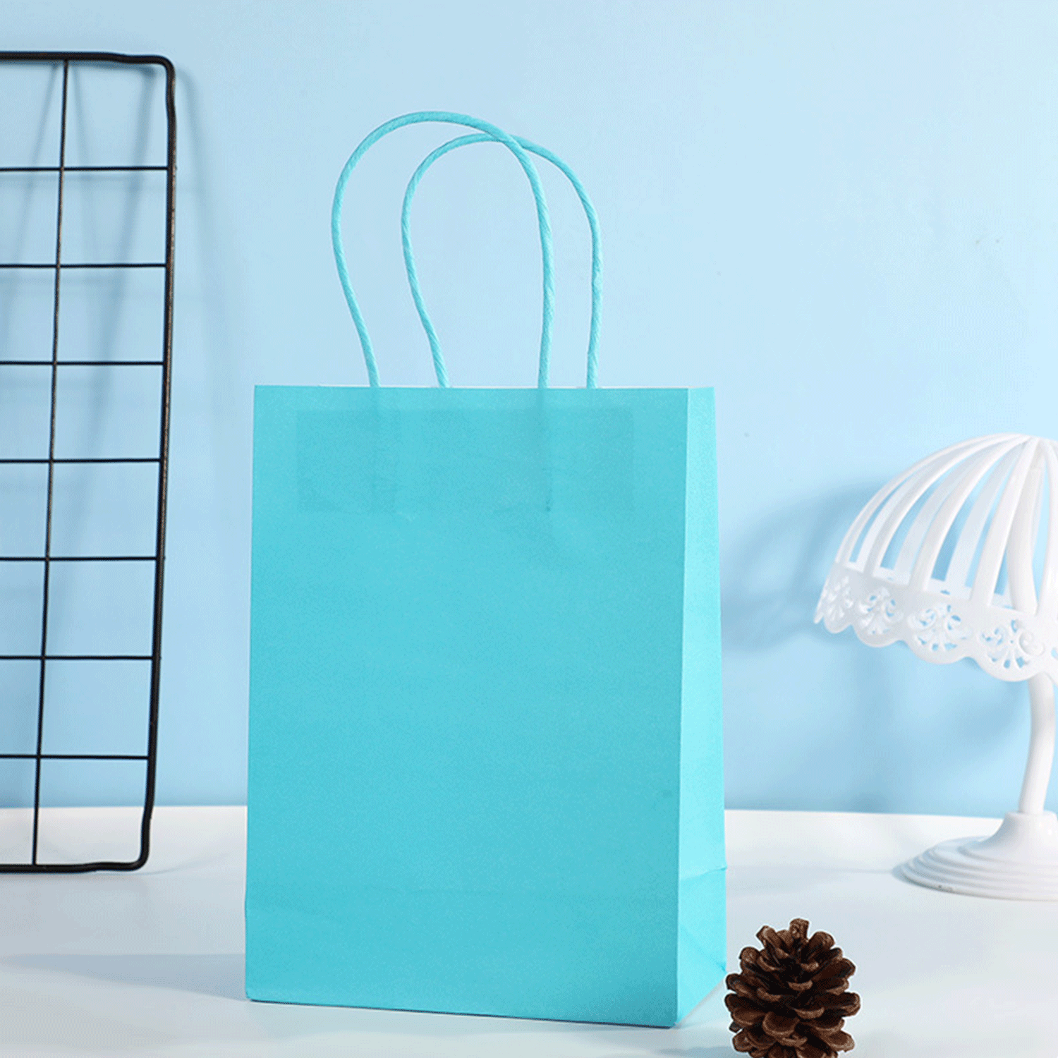 Foldable reusable rainbow colors kraft paper bag w/ Handle 9