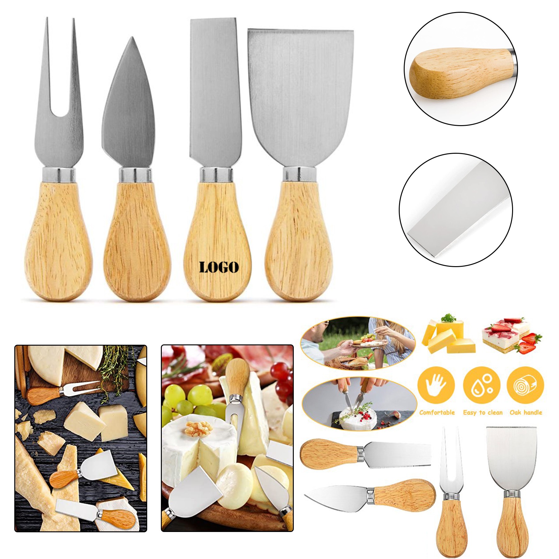 4 Pieces Cheese Knives Tool Set with Wood Handle 2