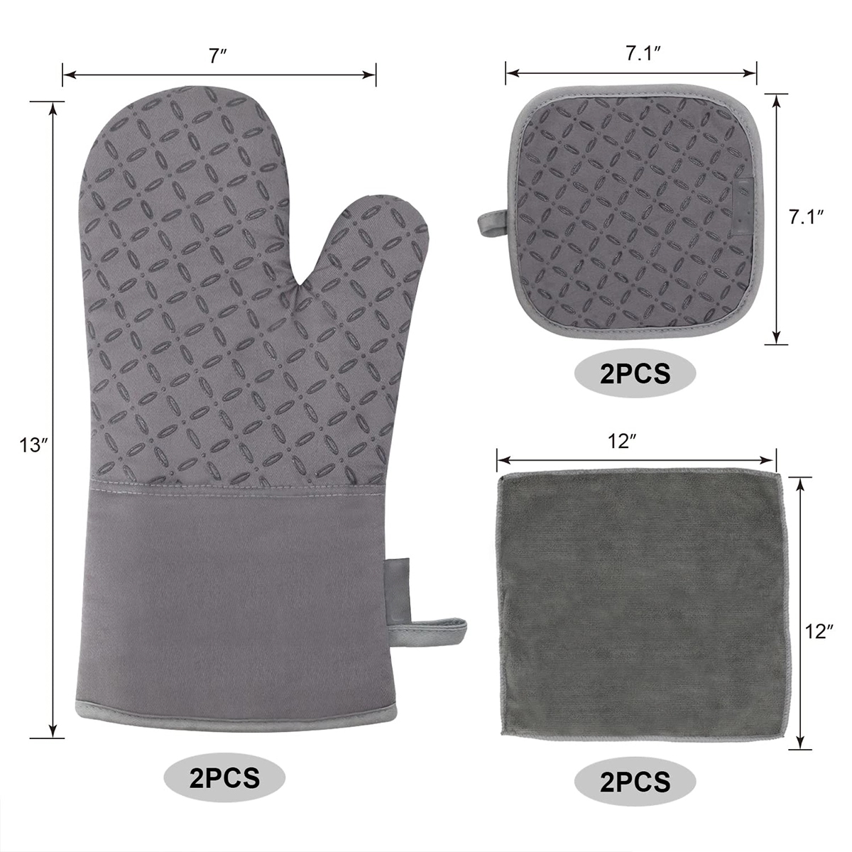 6Pcs Oven Mitts And Pot Holders With Non-Slip Silicone 7