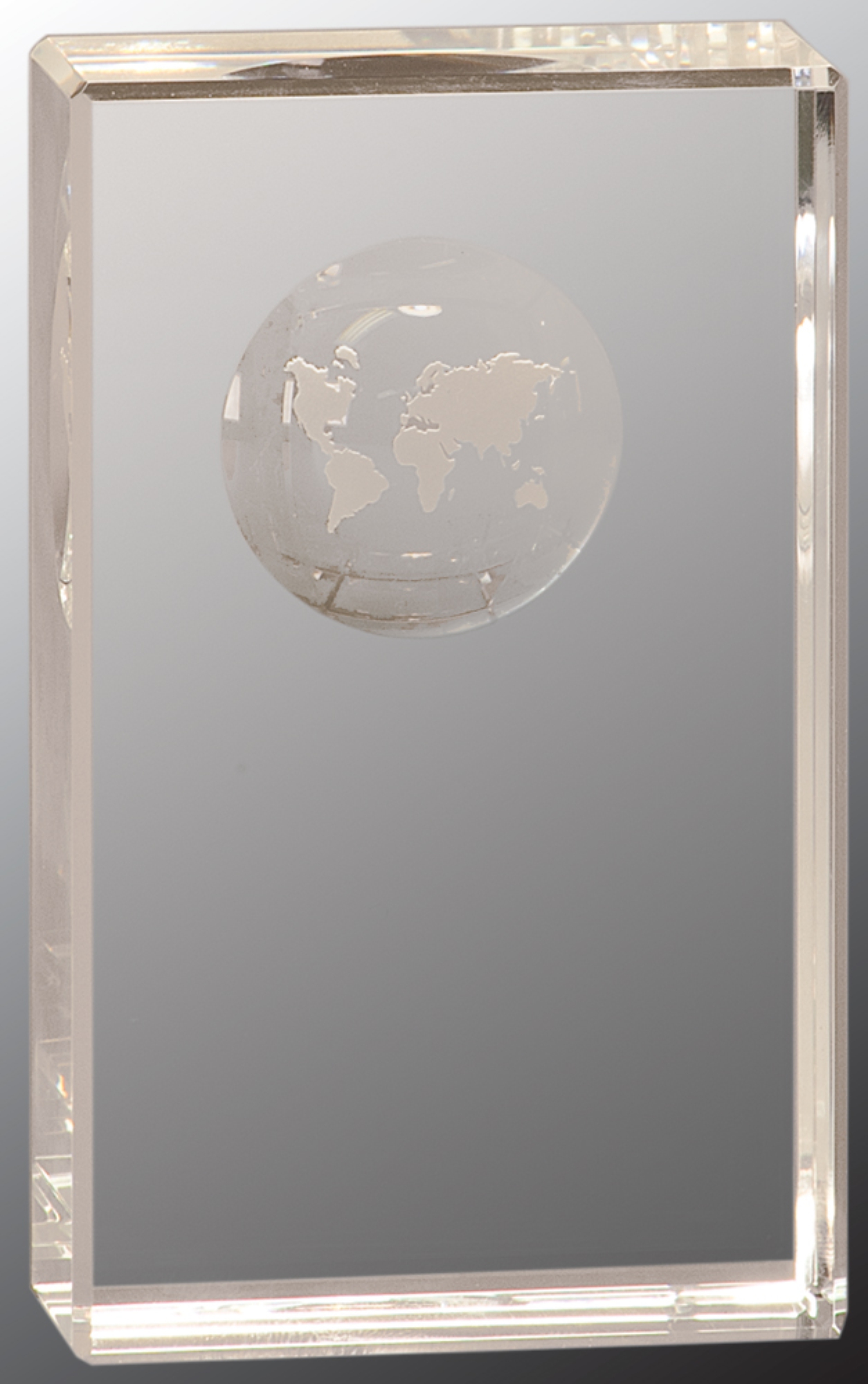 5" Clear Crystal Rectangle Award with Globe Etching 3