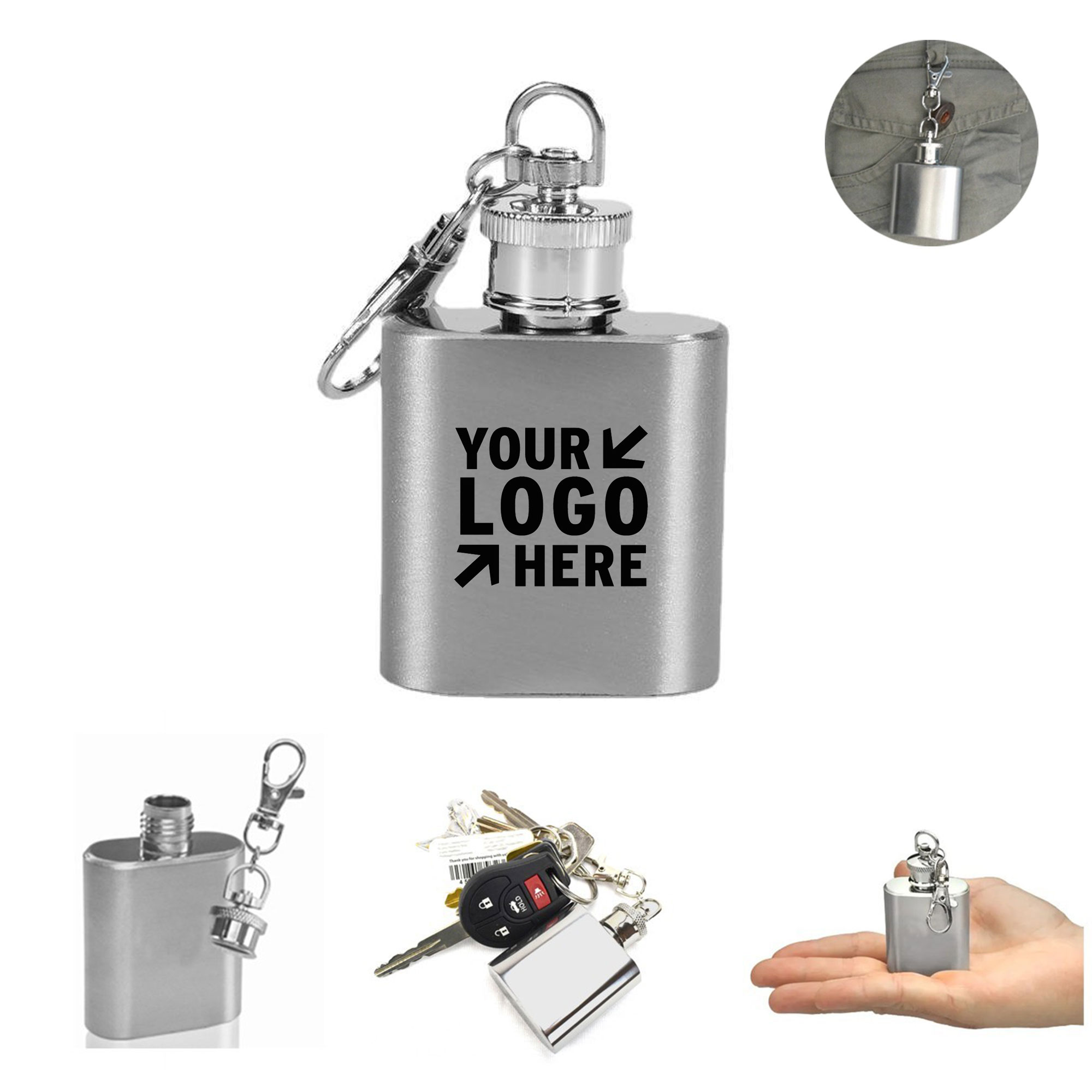 Mini 1oz Stainless Steel Hip Flask Keychain 4