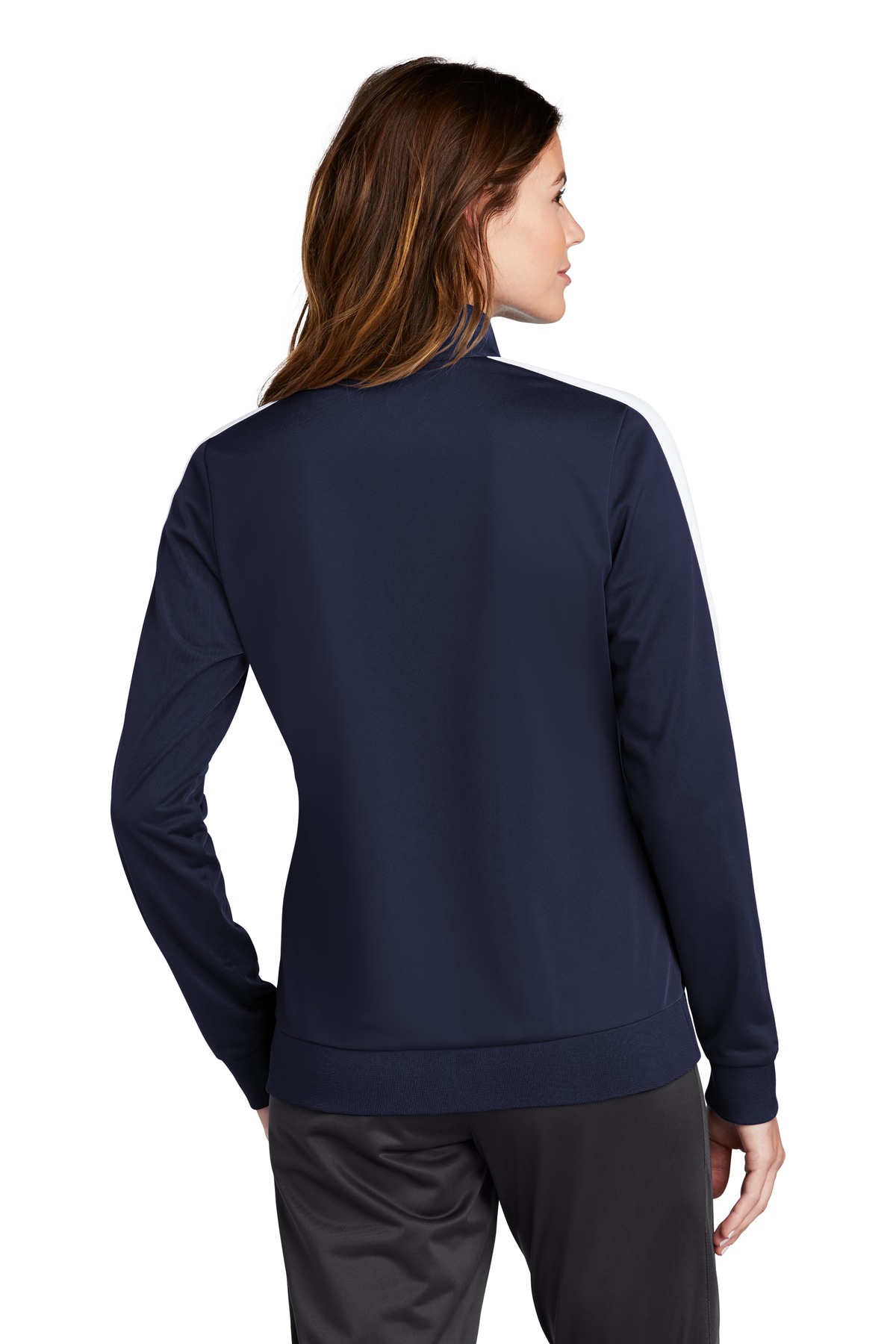 Sport-Tek Women's Tricot Sleeve Stripe Track Jacket. LST94 10