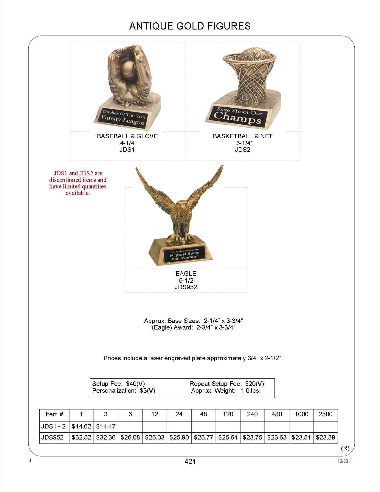 Baseball & Glove Antique Gold Resin Award 3