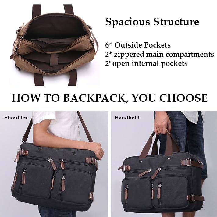 Laptop Tote Bag 3 in 1 Convertible Messenger Briefcase 2