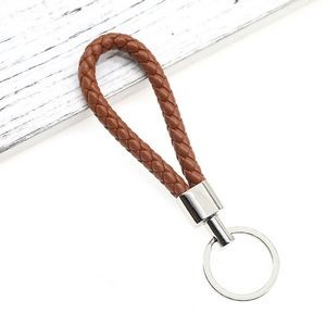 Chic Weaved PU Leather Keychain With Golden Buckle 41