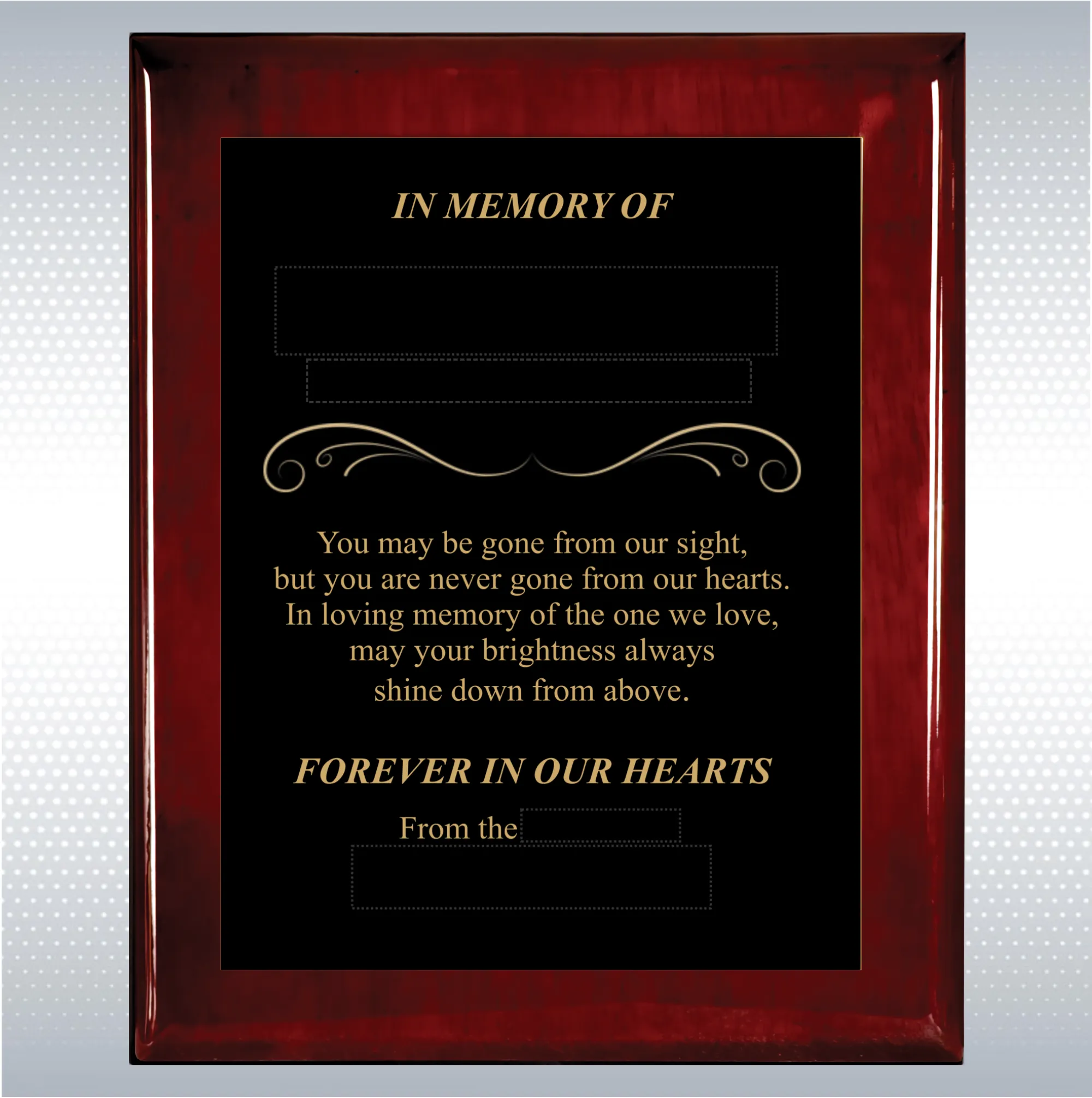 Rosewood Piano Finish Wood Personalized Memorial Plaque Gift 9