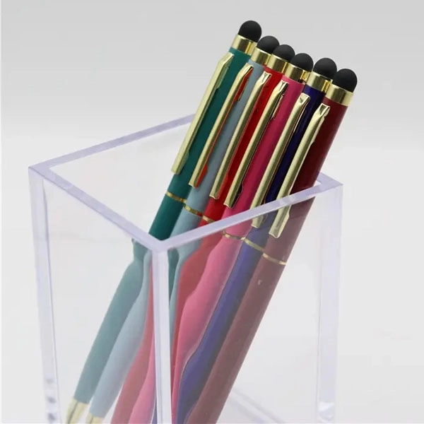 Gold Trim Slim Metal Twist Ballpoint Stylus Pen 8