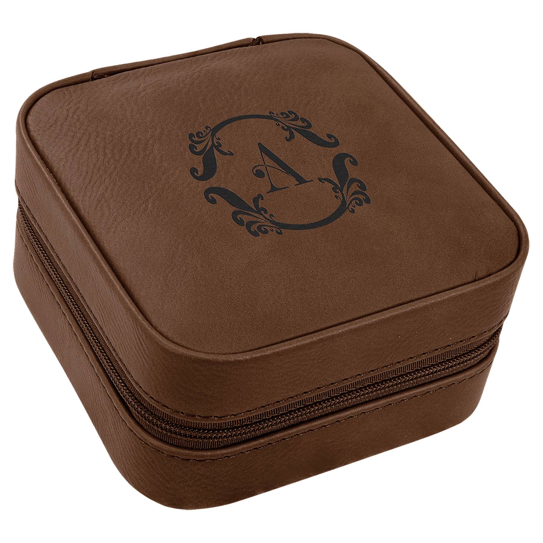 4" X 4" Dark Brown Leatherette Travel Jewelry Box with Black Lining 2