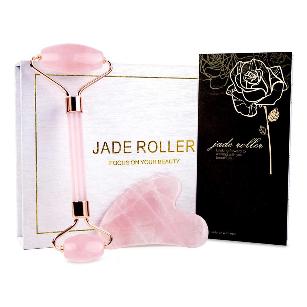 Rose Quartz Facial Jade Roller Gua Sha Set 4