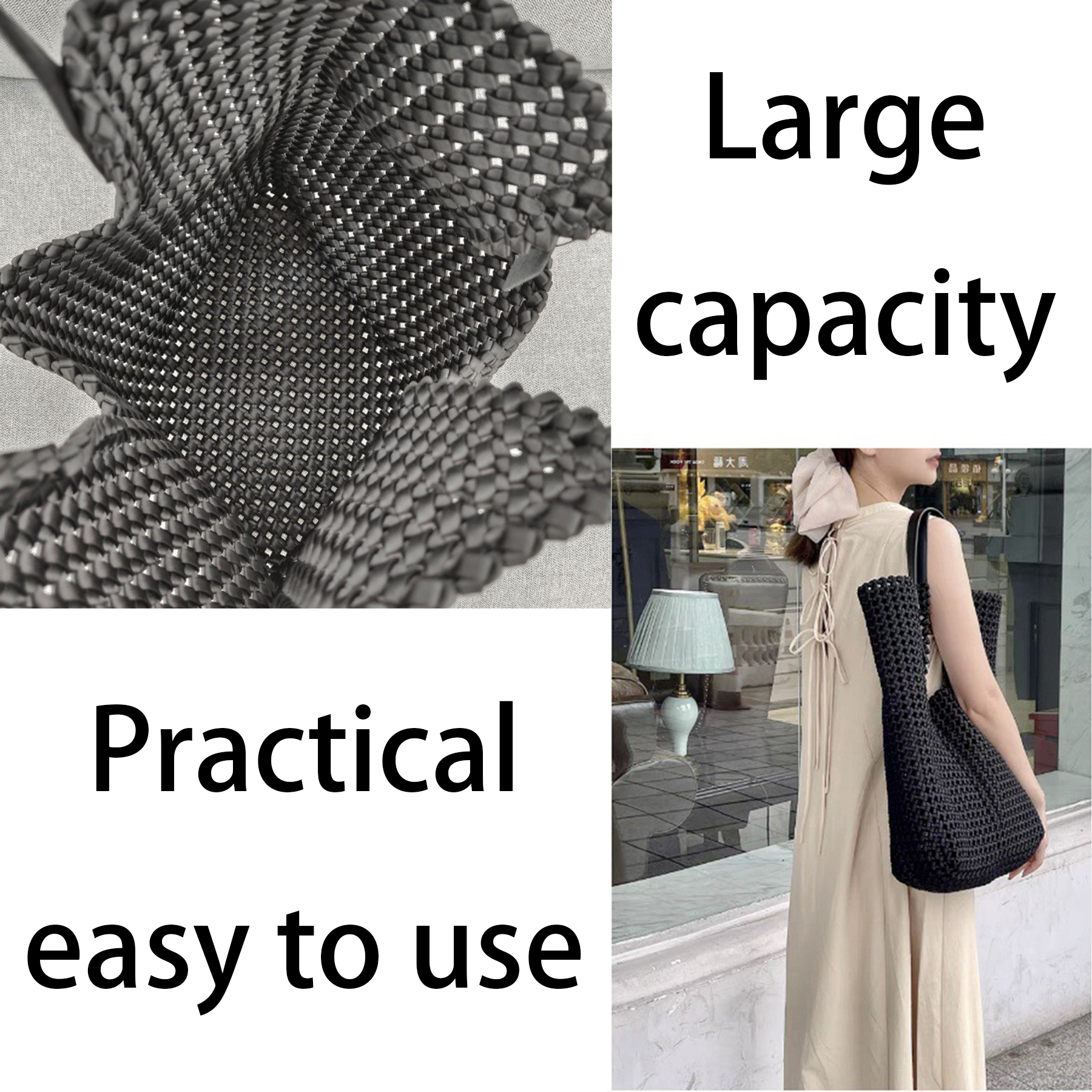 Nylon Vintage handmade large capacity openwork woven bag 6