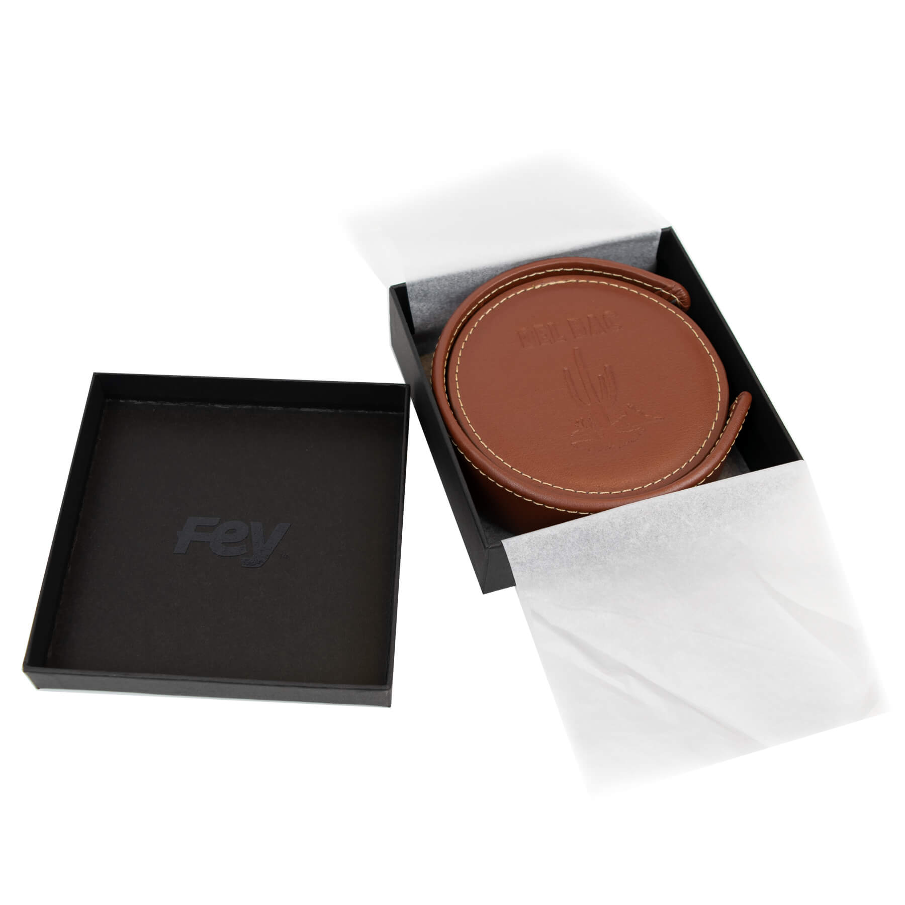 Vintage Leather Round Coaster Gift Set 10