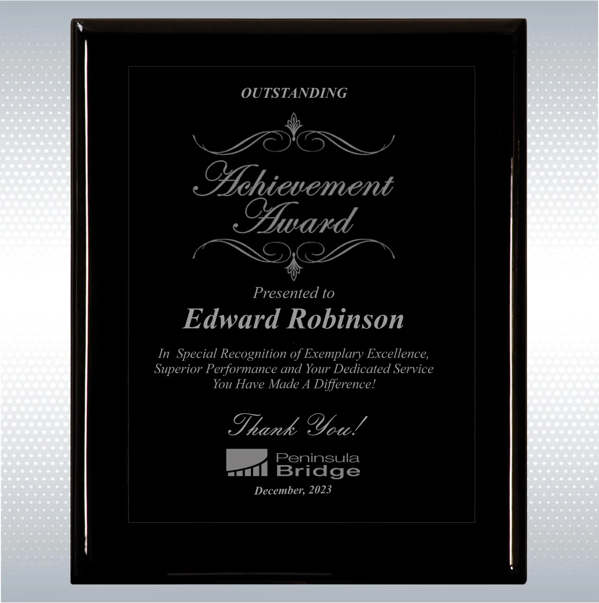 Black Piano Finish Wood Excellence, Achievement Plaque 11