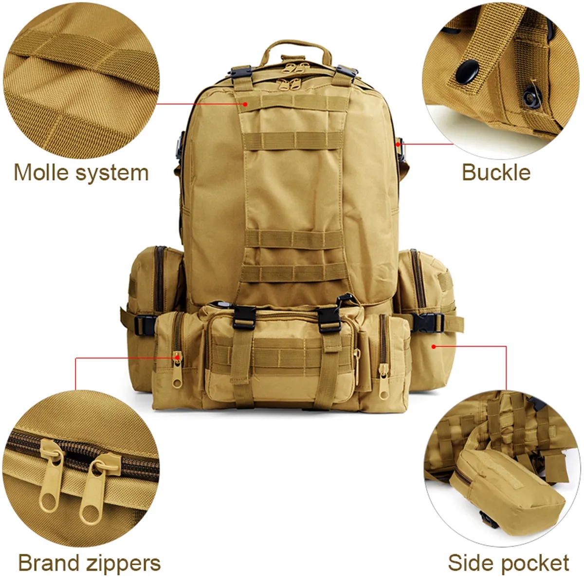 60L Large Capacity Detachable Tactical Backpack 5