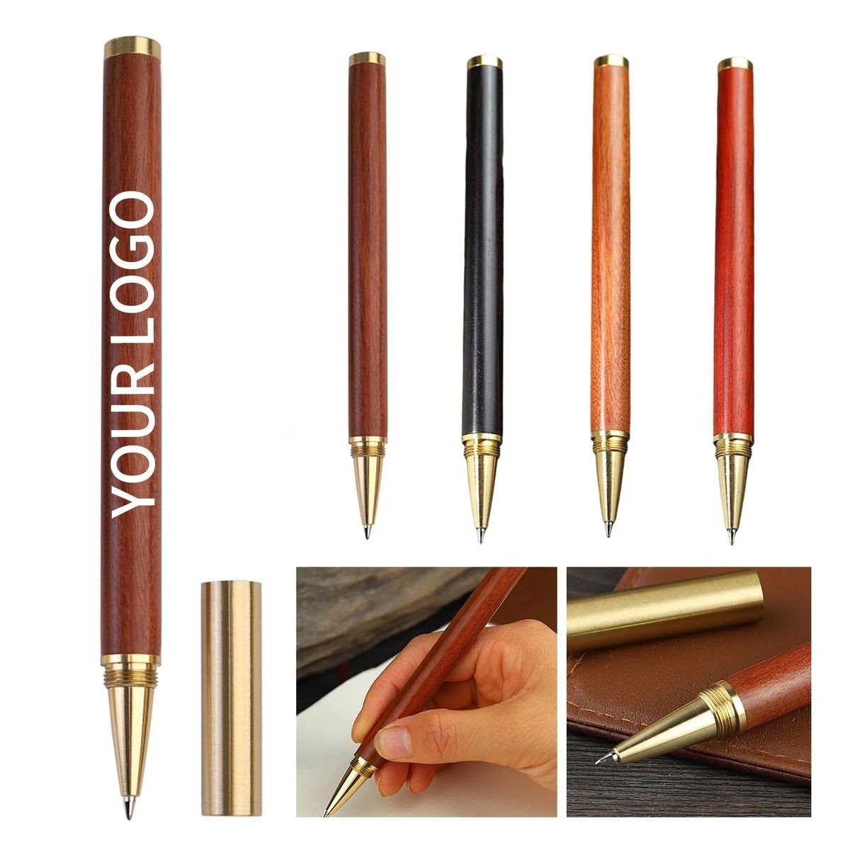 Wooden Office Pen with Brass Trim 1