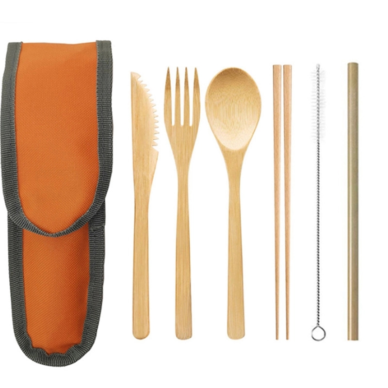 Bamboo travel tableware set with Carrying Case 8