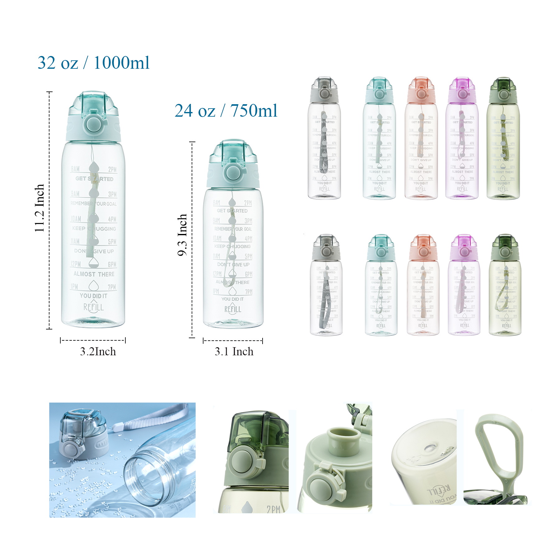 32 oz 24 oz Water Bottle With time Marker 6