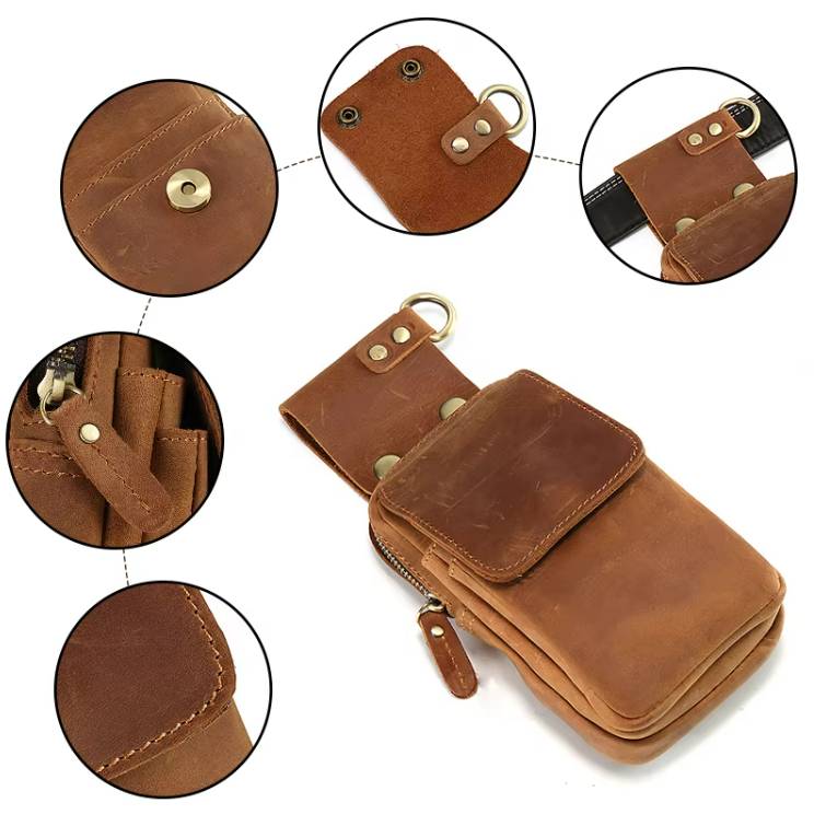 Mobile Phone Vertical Leather Waist Hanging Bag 5