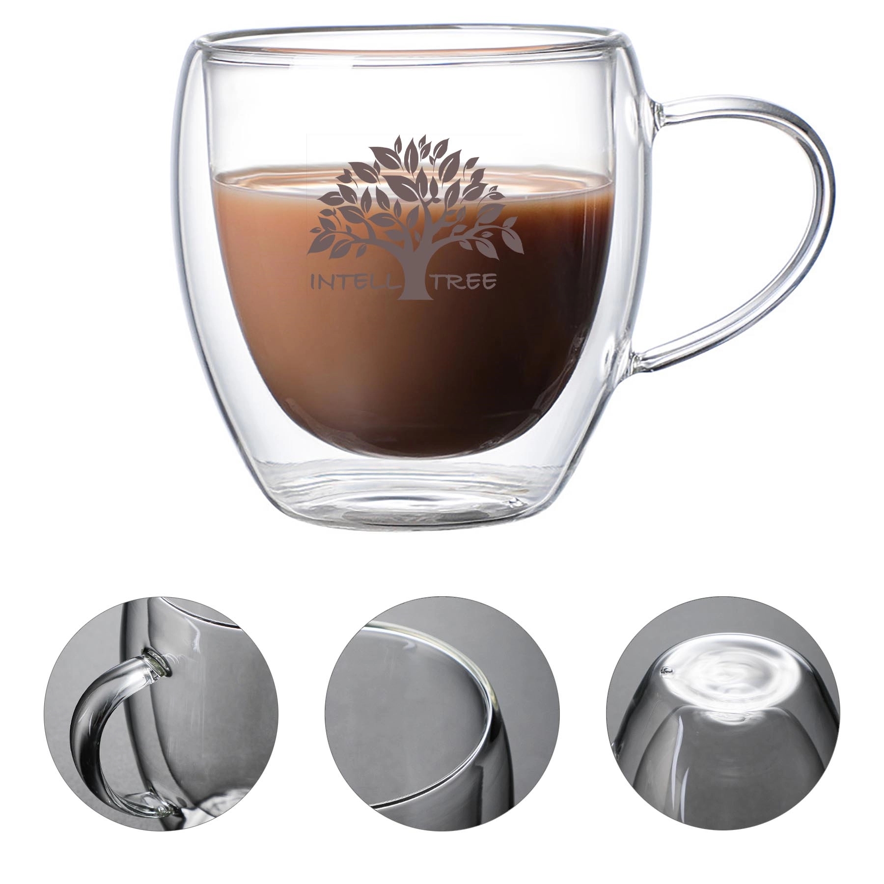 8.5oz Double Walled Coffee Glass Mug w/ Handle 3