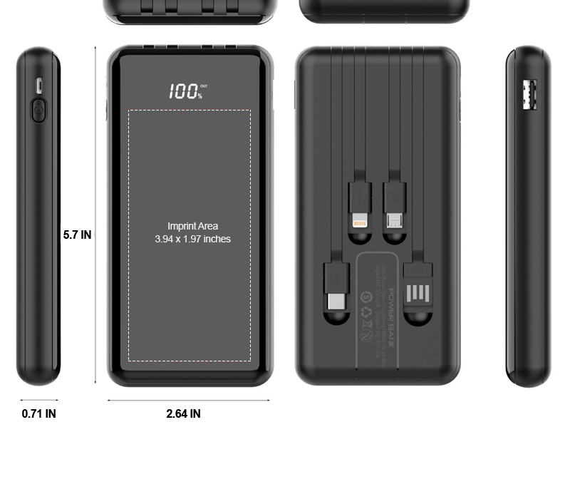 Slim Power Bank with 4 Built-in Cables - 10000 mAh 4