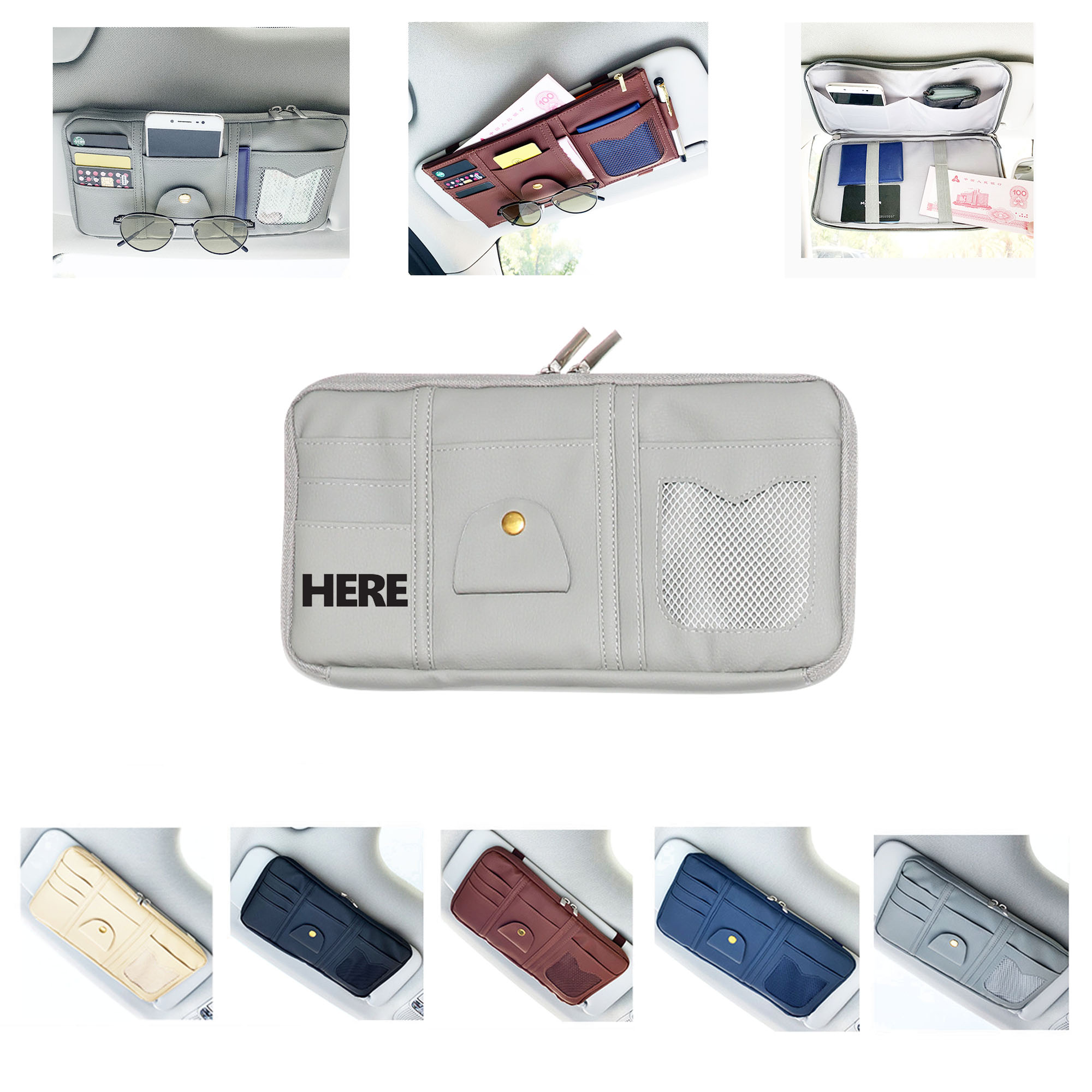 Leather Car Sun Visor Cover Organizer Bag 2