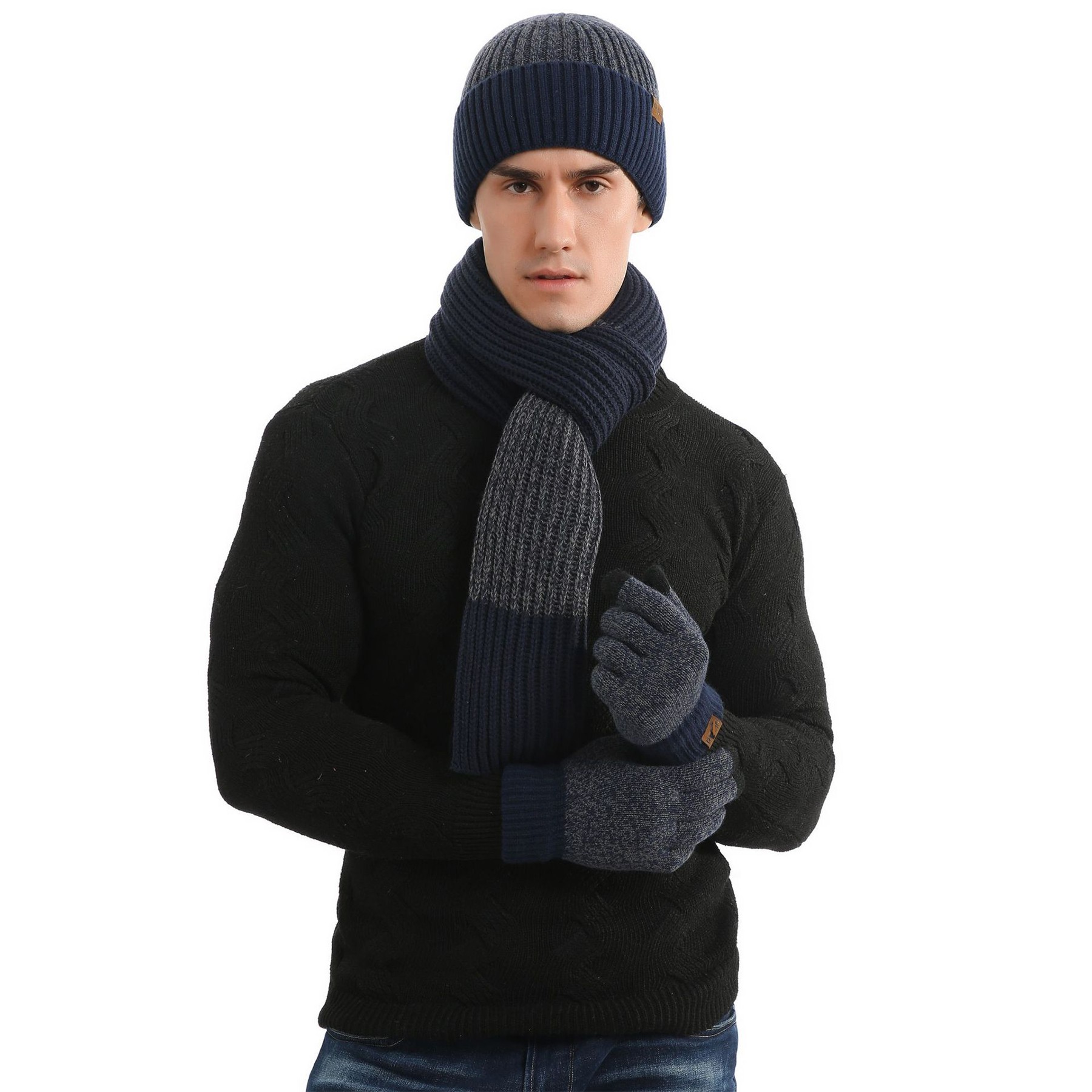 3PCS Color Matching Scarf Gloves Hat 5