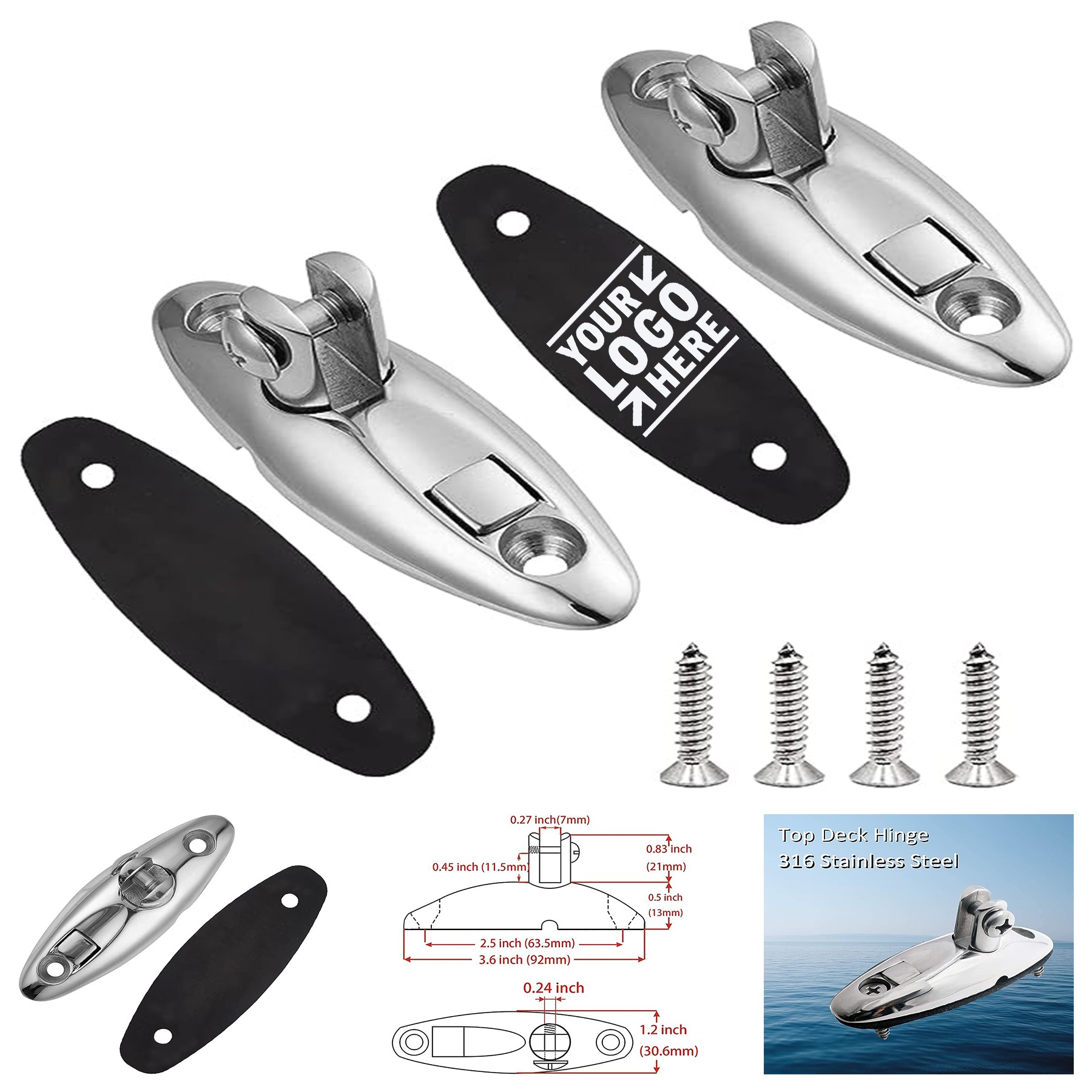 2 Pack Removable Pin Bimini Top 316 Stainless Steel Deck Hinge 1