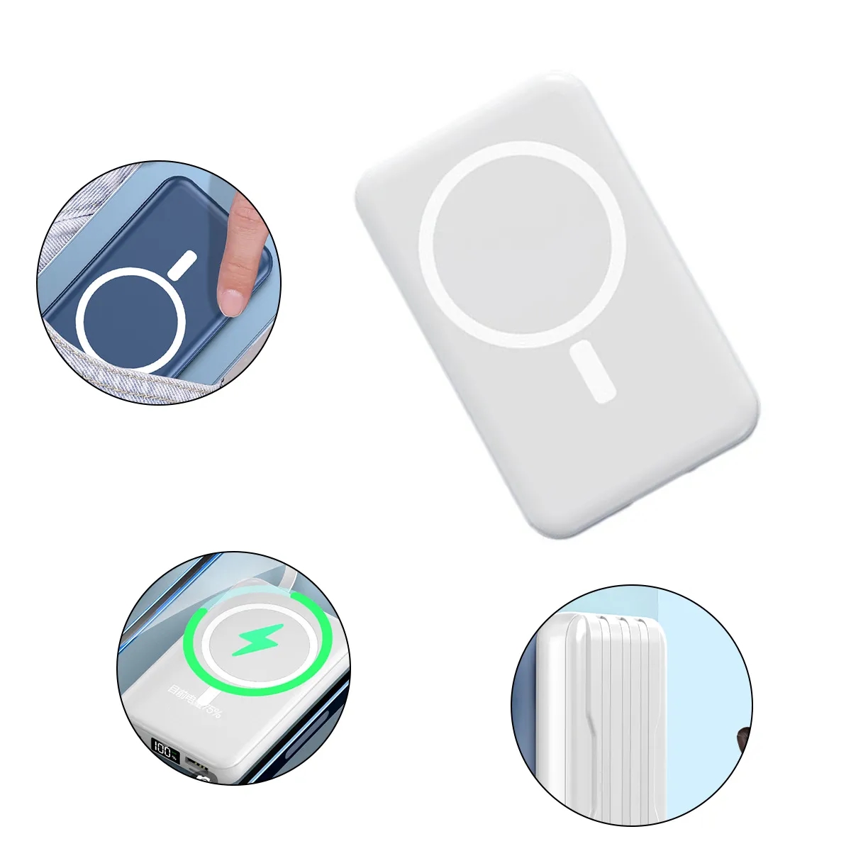 Slim Power Bank with Integrated Charging Cables 3