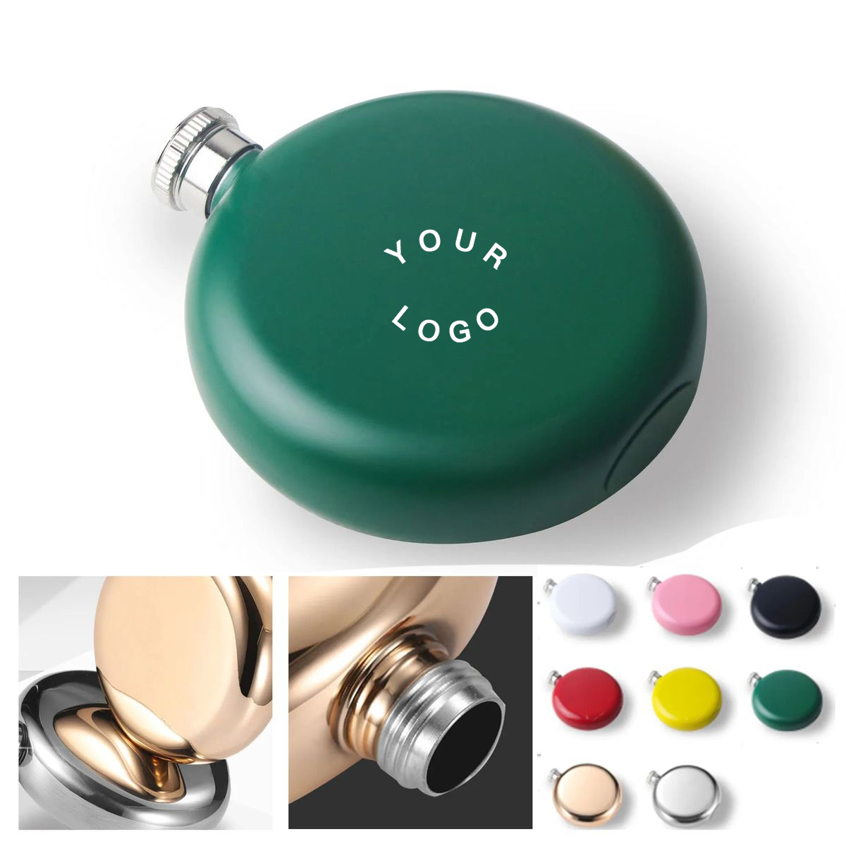 Compact Round Flask 5oz for Travel or Hiking, custom water bottle with logo imprint 11