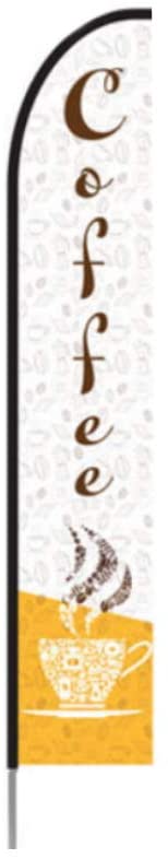 Coffee Feather Flag Banner Signs for Restaurant, Complete Pole Kit for Store Display, 15ft - Design 3