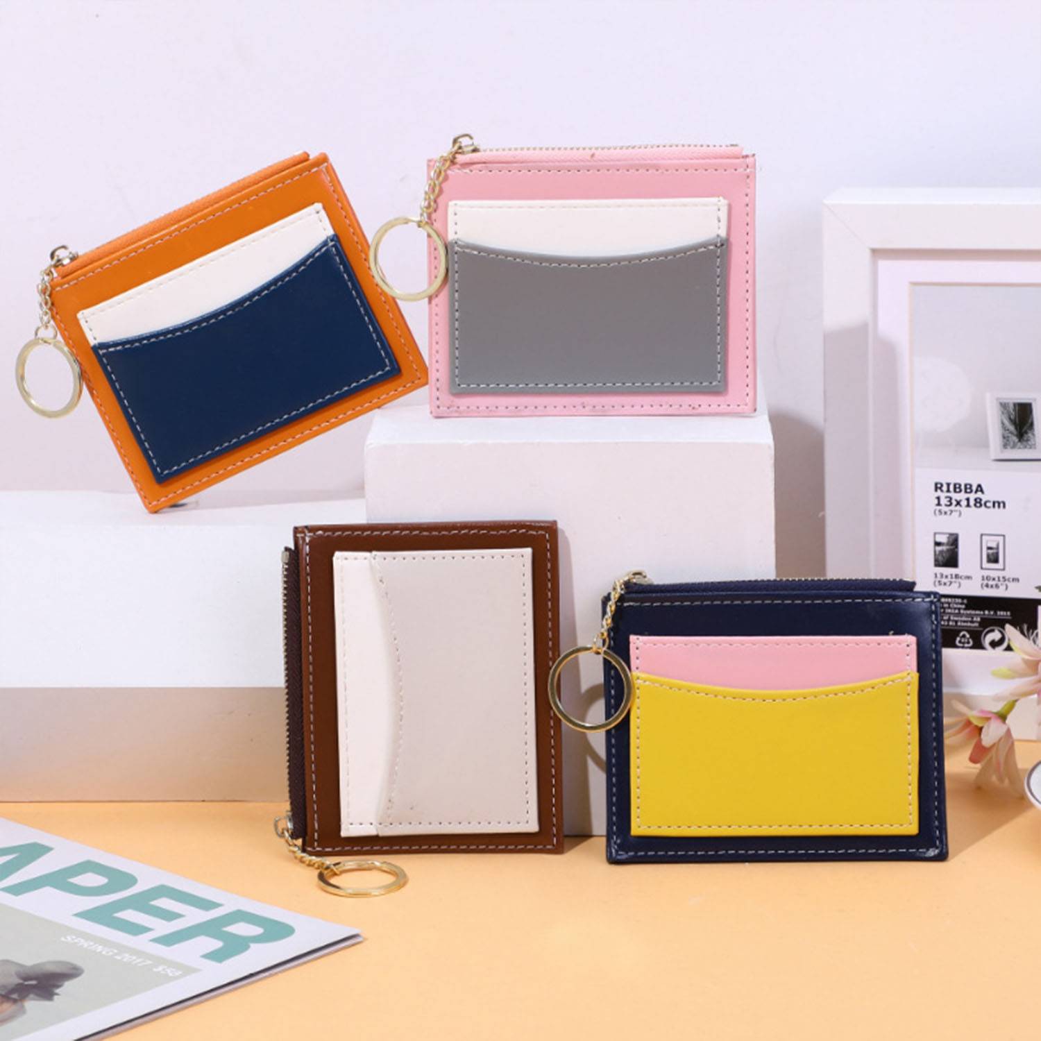 PU leather wallet card holder with keychain 3