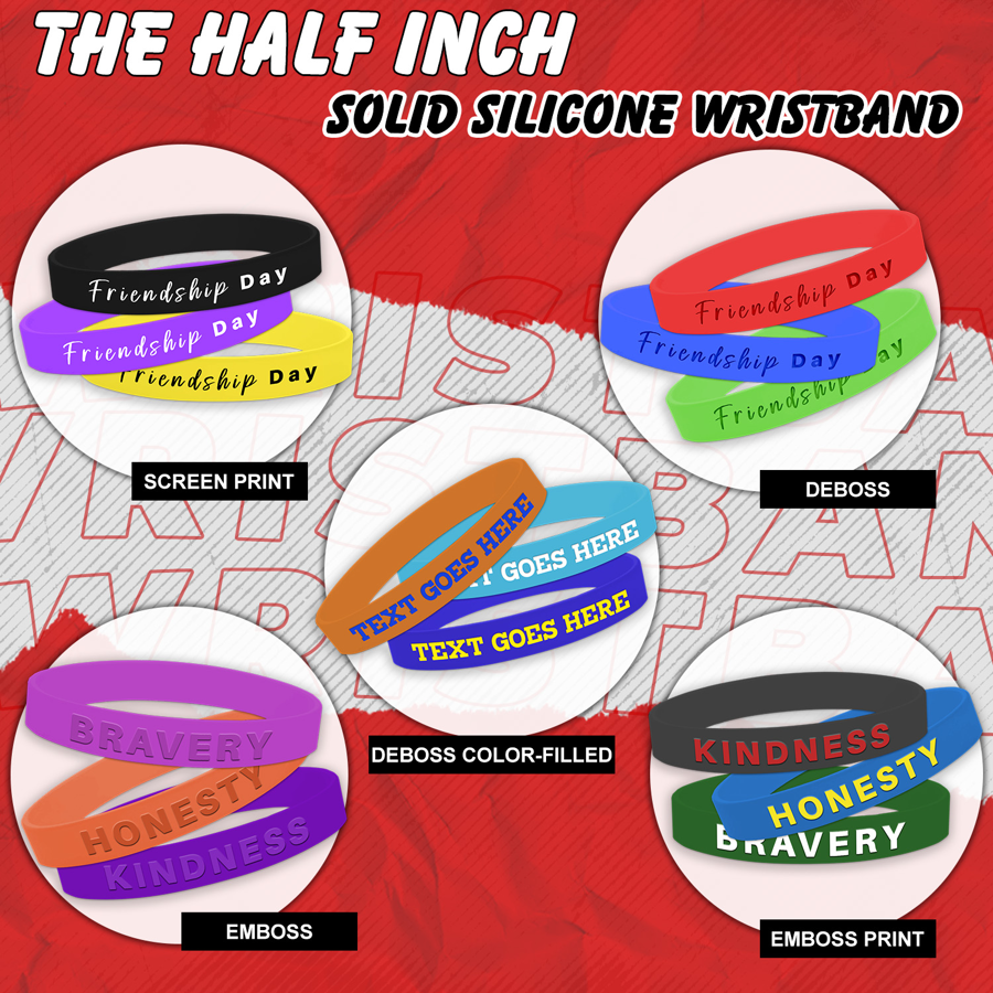 Solid Colored Silicone Wristband - 1/2" band