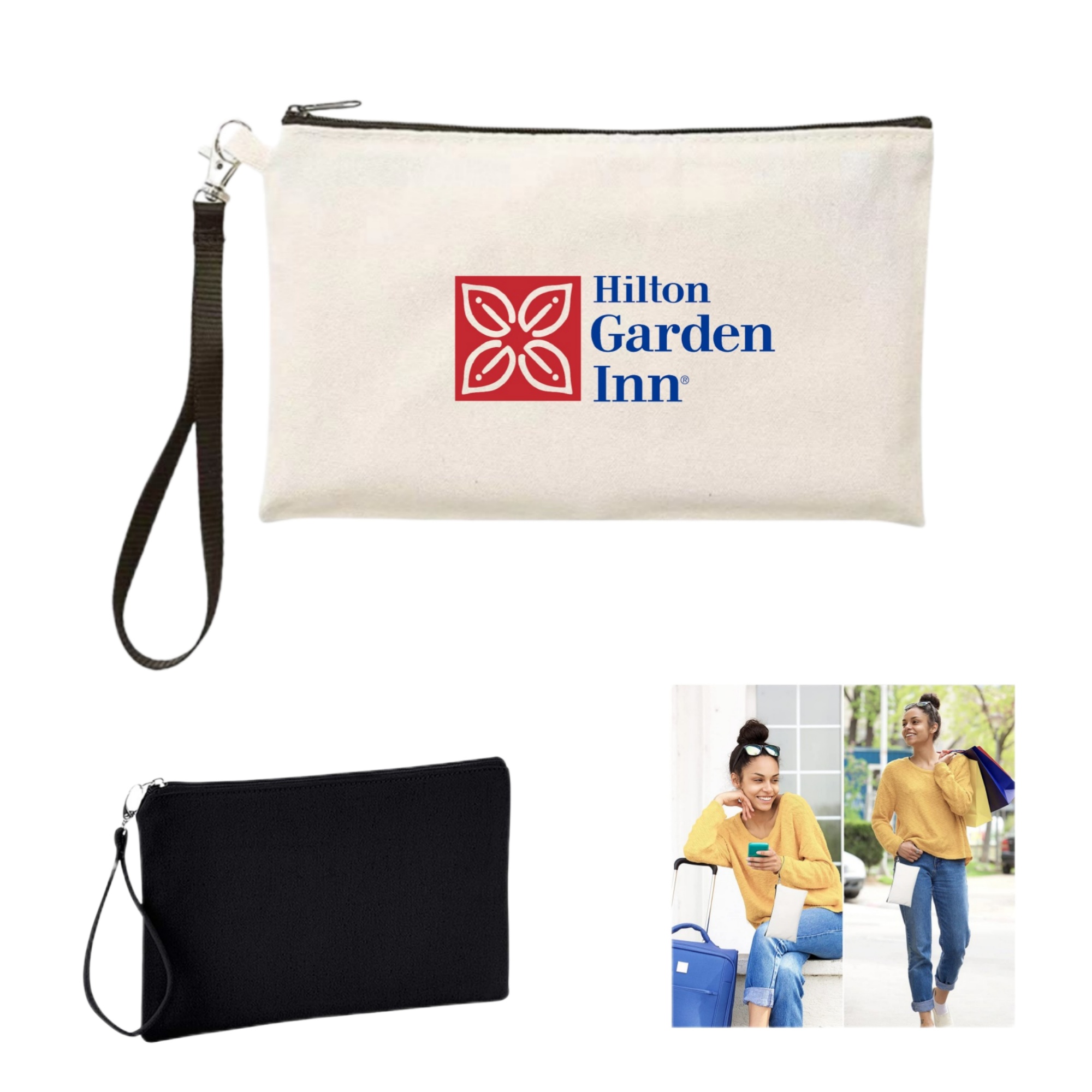 Canvas Pencil Pouch Zipper Bag with Wristband Lanyards 2