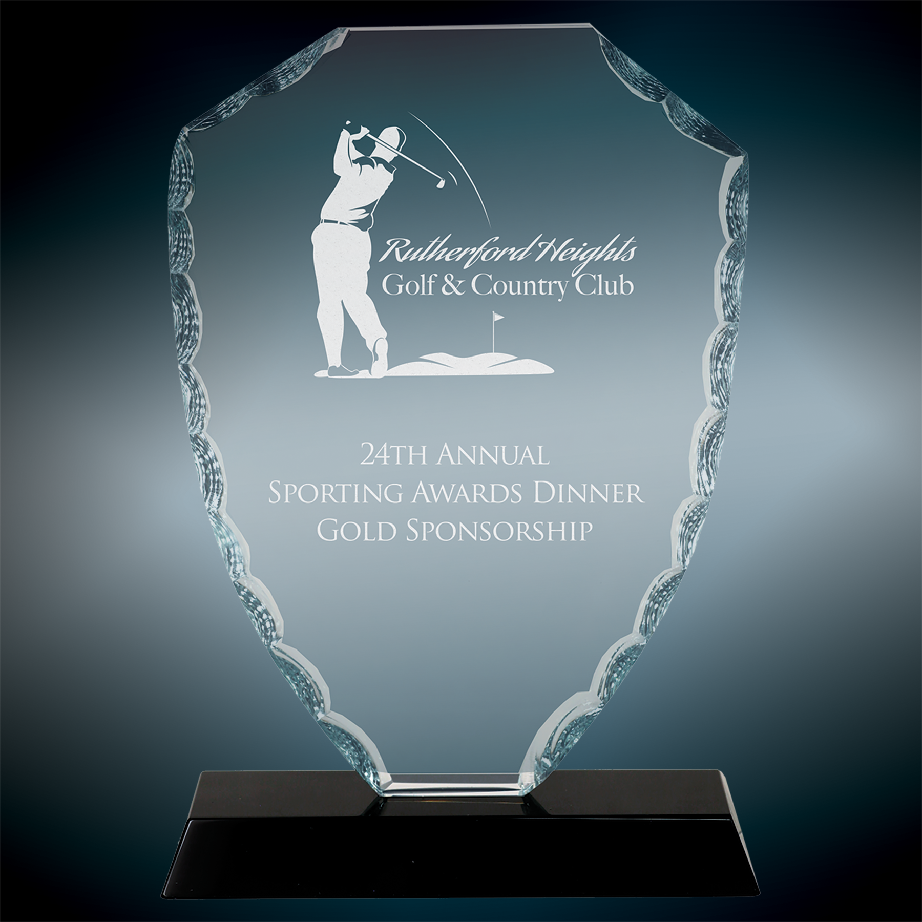 6 1/2" Shield Facet Glass Award On Black Base 1
