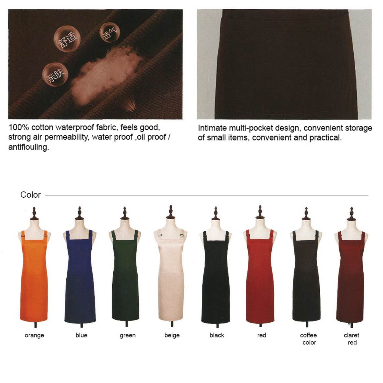 12 oz. 100% Cotton Waterproof Kitchen Apron w/ Back support 3