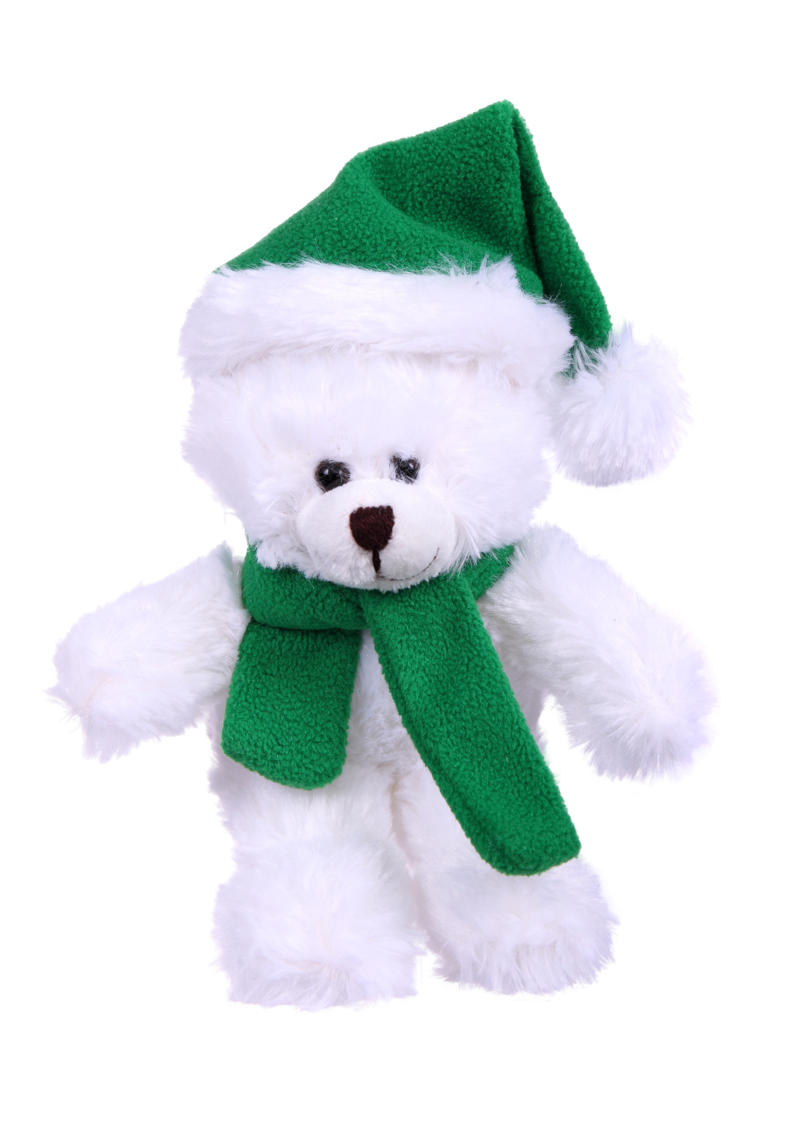 Soft Plush Stuffed White Bear with Christmas Hat and Scarf