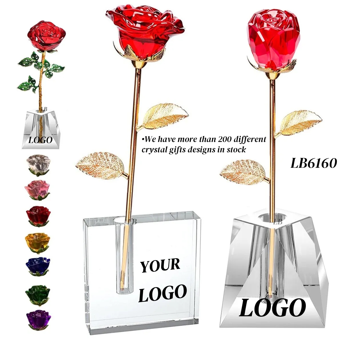 Wholesale Red Crystal Rose in Vase Flower Bouquet Gift Set 2