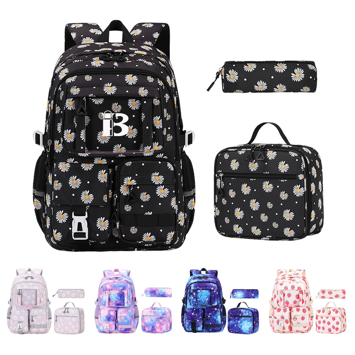 3Pcs Kids Waterproof Oxford Backpack w/Lunch Bag Pencil Case 4