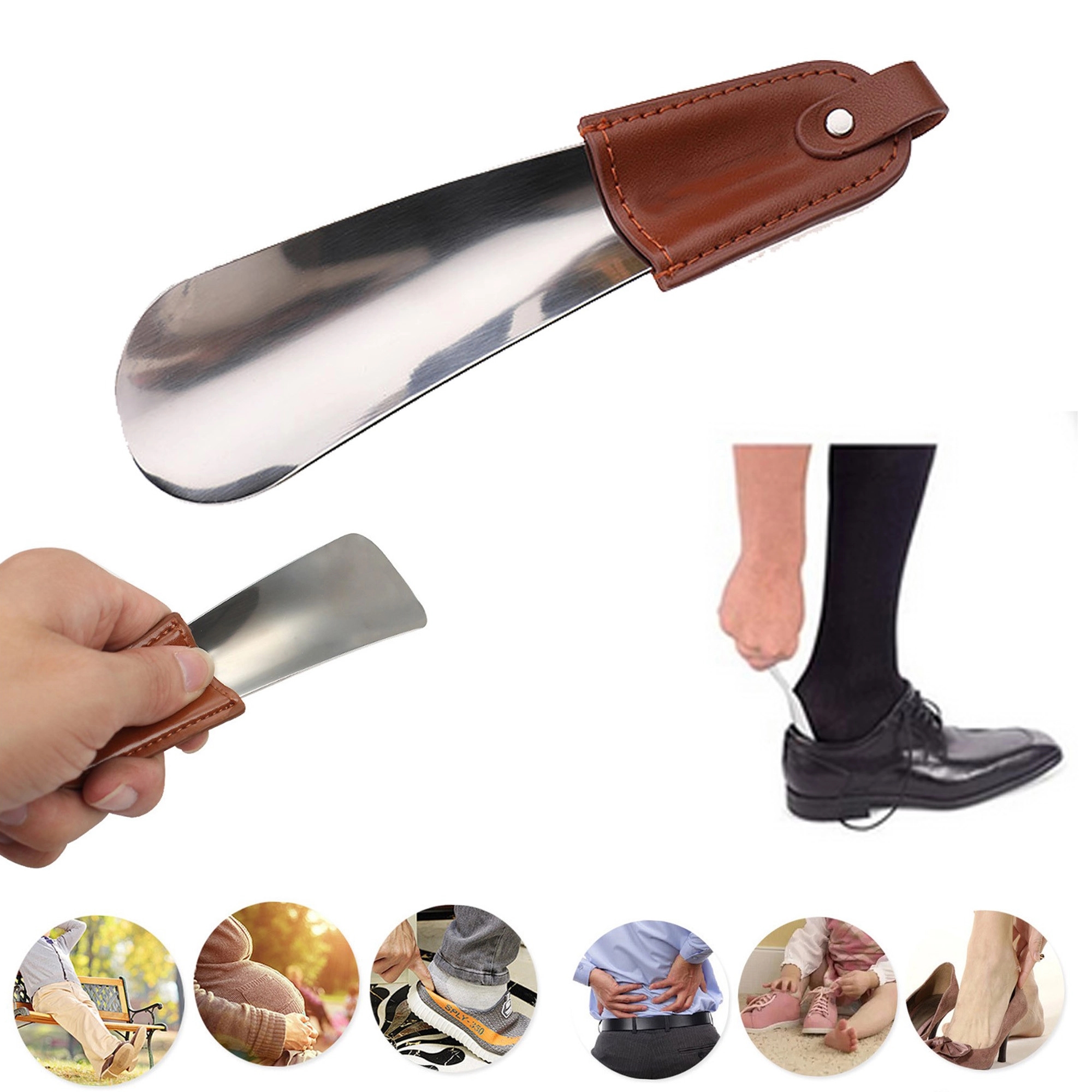 Shoe Horn Stainless Steel With Pu Leather 3