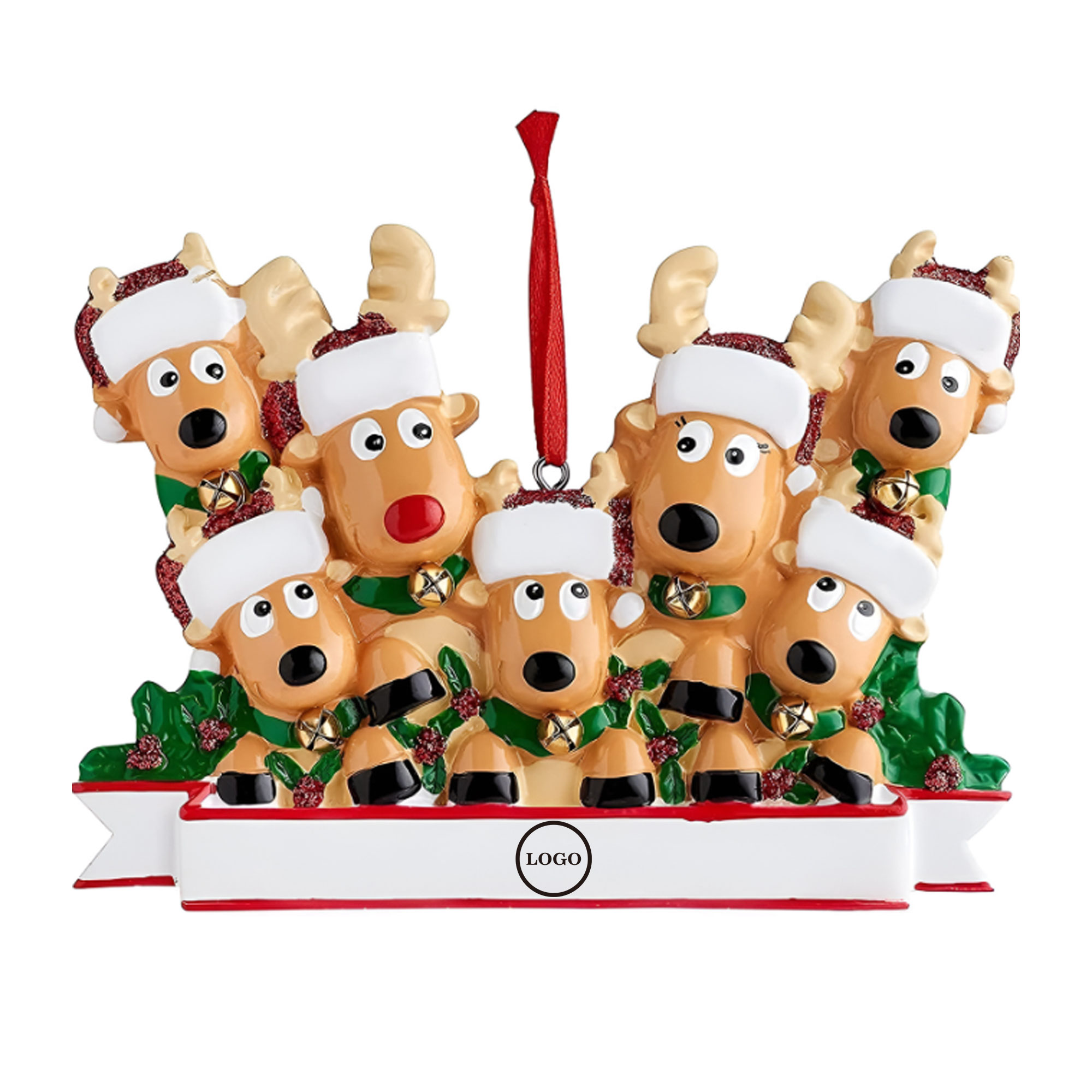 Festive Resin Reindeer Ornament with Customizable Banner 2