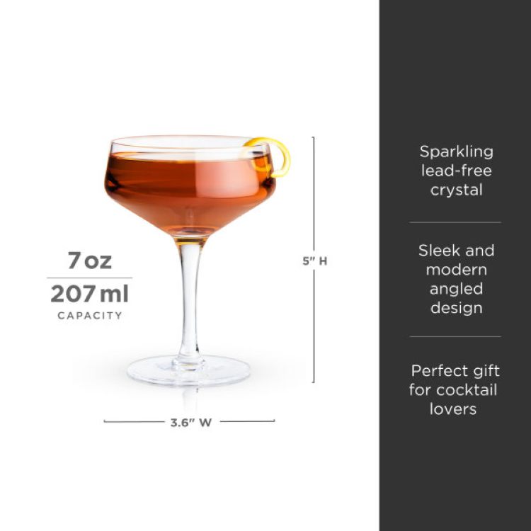 Viski® Raye Angled Crystal Coupe Glass, set of 2 6